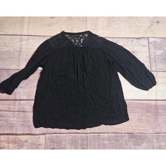 Ava & Viv Boho Tunic Top Black Plus Size 1X Blouse Lace Accents - Picture 6 of 7